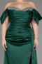 Long Emerald Green Satin Plus Size Engagement Dress ABU3655
