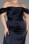 Navy Blue Long Satin Plus Size Evening Dress ABU1626