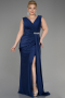 Long Navy Blue Formal Plus Size Dress ABU3737