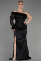 Long Black Satin Plus Size Engagement Dress ABU3741