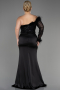Long Black Satin Plus Size Engagement Dress ABU3741