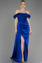 Sax Blue Long Satin Engagement Dress ABU1606