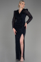 Navy Blue Long Sleeve Scaly Evening Dress ABU3831