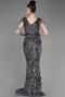 Anthracite Long Scaly Plus Size Evening Dress ABU3845