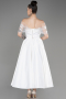 White Off-Shoulder Midi Saten Prom Dress ABK2033