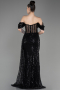 Black Off-Shoulder Slit Long Scaly Evening Dress ABU3847