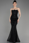 Black Strapless Scaly Long Mermaid Evening Dress ABU3850