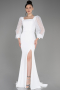 White Scaly Long Sleeve Slit Evening Dress ABU3852