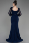 Navy Blue Scaly Long Sleeve Slit Evening Dress ABU3852
