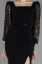 Black Scaly Long Sleeve Slit Evening Dress ABU3852