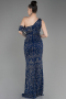 Navy Blue One Shoulder Stony Long Plus Size Evening Gown ABU3854