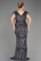 Anthracite Long Scaly Plus Size Evening Dress ABU3845
