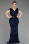 Navy Blue Long Scaly Plus Size Evening Dress ABU3845