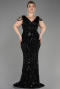 Black Long Scaly Plus Size Evening Dress ABU3845