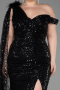 Black Slit Scaly Long Plus Size Evening Dress ABU3859