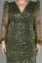 Olive Drab Long Sleeve Scaly Plus Size Evening Dress ABU3861