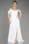 White Long Chiffon Plus Size Evening Gown ABU3742