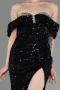 Black Slit Scaly Long Evening Gown ABU3864