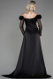 Black Long Sleeve Slit Satin Evening Dress ABU3867