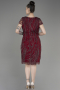 Burgundy Short Sleeve Glittery Plus Size Invitation Dress ABK2050