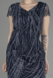 Navy Blue Short Sleeve Glittery Plus Size Invitation Dress ABK2050