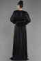 Black Long Sleeve Belted Chiffon Plus Size Evening Dress ABU3871