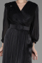 Black Long Sleeve Belted Chiffon Plus Size Evening Dress ABU3871