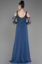 Indigo Slit Sequined Long Sleeve Plus Size Evening Dress ABU3873
