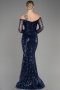 Long Navy Blue Scaly Mermaid Prom Dress ABU3879