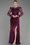 Cherry Colored Long Satin Evening Dress ABU3673