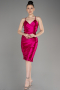 Fuchsia Backless Short Satin Cocktail Dress ABK2078