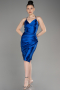 Sax Blue Backless Short Satin Cocktail Dress ABK2078