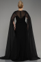 Black Long Chiffon Sleeve Plus Size Evening Dress ABU3913