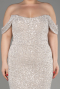 Mink Shoulder Low Cut Long Sequin Plus Size Evening Dress ABU3919