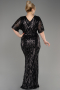 Black Short Sleeve Sequin Long Plus Size Evening Gown ABU3922