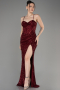 Burgundy Long Scaly Evening Dress ABU3246