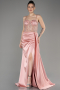 Powder Color Long Satin Evening Dress ABU3875