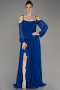 Sax Blue Long Chiffon Slit Evening Dress ABU3914