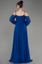 Sax Blue Long Chiffon Slit Evening Dress ABU3914