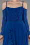 Sax Blue Long Chiffon Slit Evening Dress ABU3914