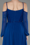 Sax Blue Long Chiffon Slit Evening Dress ABU3914