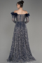 Navy Blue Boat Neck Scaly Long Evening Gown ABU3957