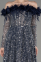 Navy Blue Boat Neck Scaly Long Evening Gown ABU3957