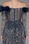 Navy Blue Boat Neck Scaly Long Evening Gown ABU3957
