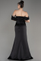Black Off Shoulder Slit Satin Prom Dress ABU3964