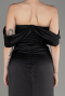 Black Off Shoulder Slit Satin Prom Dress ABU3964