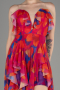 Fuchsia Strapless Slit Printed Long Prom Dress ABU3975