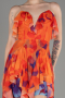 Orange Strapless Slit Printed Long Prom Dress ABU3975