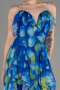 Sax Blue Strapless Slit Printed Long Prom Dress ABU3975
