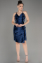 Navy Blue Backless Short Satin Cocktail Dress ABK2078